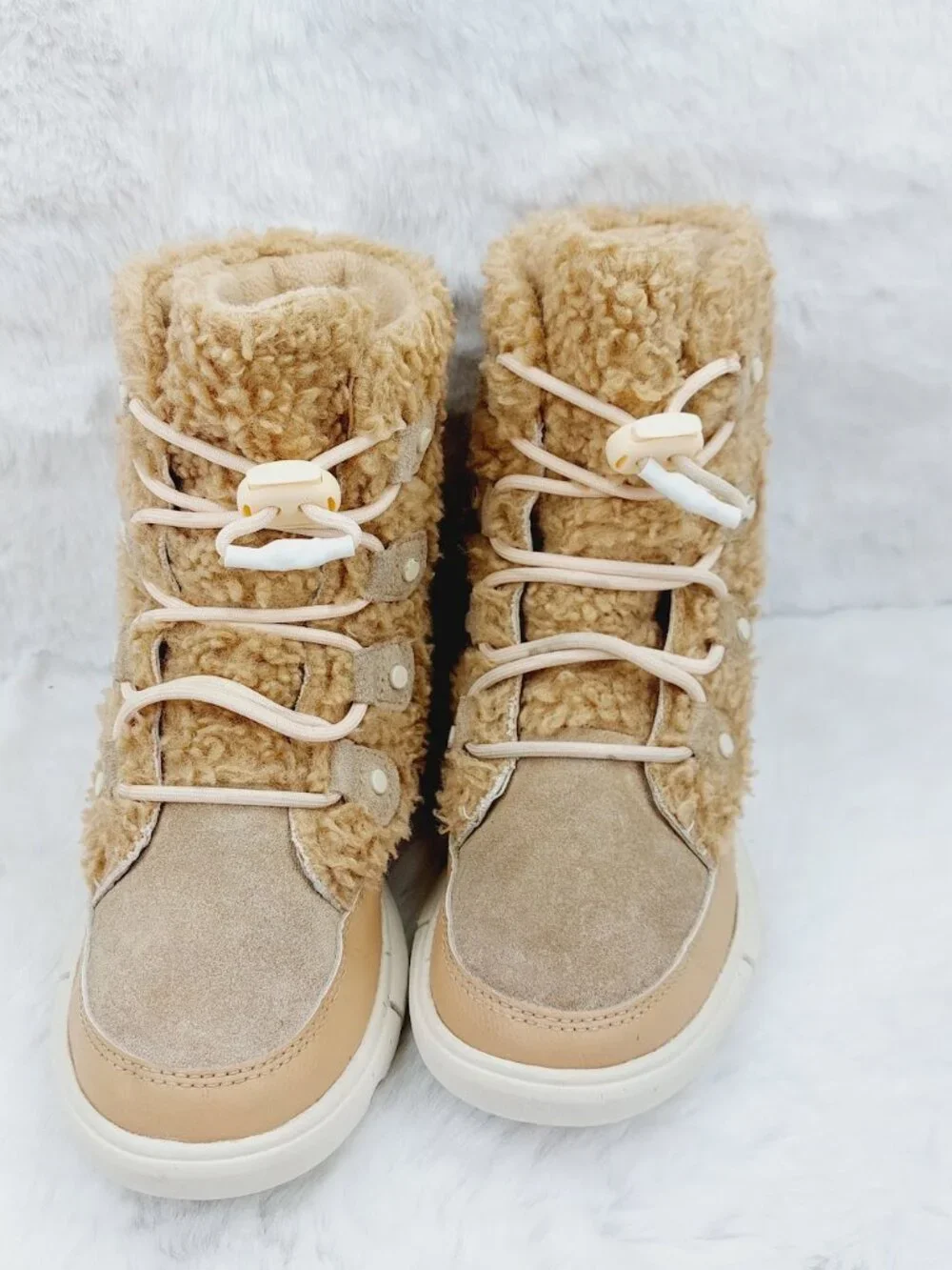Sorel Explorer Cozy Youth Girl's Tan Canoe Chalk Lace-Up Winter Boots Size US 2